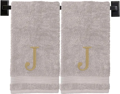 Vista 78 de Toallas de mano con monograma para baño, algodón turco de lujo, bordadas en Estados Unidos, juego de 2, elige el color del juego