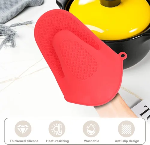 Vista 5 de 2 pares de guantes de silicona para horno, mini guantes de horno y mini manoplas de silicona antideslizantes para cocina, cocina y hornear (rojo)