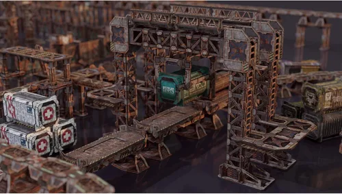 Vista 3 de Terreno de ciencia ficción TinkerTurf: MagLev Depot v2, tema abandonado, robusto, asequible y de gran aspecto a todo color, rápido y fácil