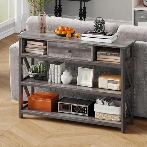 Vista 7 de Mexin Mesa de sofá consola de 39 pulgadas con cajón, mesa de entrada con estantes de almacenamiento, mesa de pasillo de madera industrial para sala