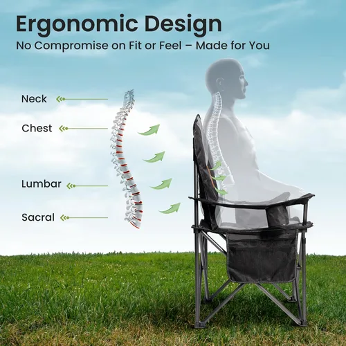 Vista 3 de Sillas plegables de camping para adultos, sillas de césped acolchadas con respaldo alto para exteriores con soporte lumbar y soporte para tazas