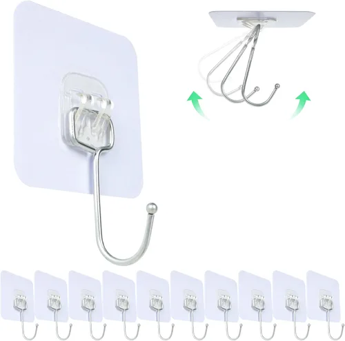 Vista 2 de Aynoo Ganchos adhesivos, ganchos de toalla para colgar calcomanías de pared resistentes, 10 paquetes, 13 libras (máx.)