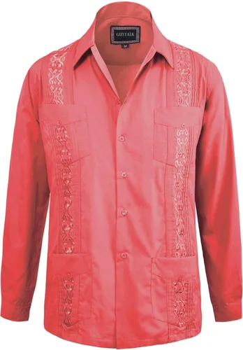 Vista 19 de Guytalk Camisa de boda mexicana de manga larga con botones de guayabera cubana para hombre