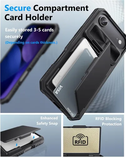 Vista 3 de ATATOO Funda Cartera para iPhone Air, Portador de Tarjetas Integrado (3-5 Tarjetas) [Bloqueo RFID] y Cubierta Deslizante para Cámara, Protección