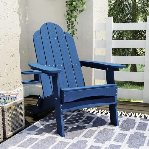 Vista 12 de LUE BONA - Silla plegable Adirondack, portavasos, juego de 4, color negro