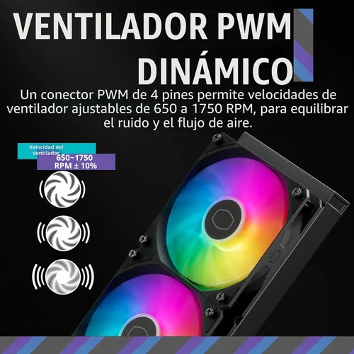 Vista 5 de [Usado] Cooler Master MasterLiquid 360L Core 360mm, enfriador líquido de CPU AIO de bucle cerrado, sincronización ARGB, bomba de placa fría Gen S