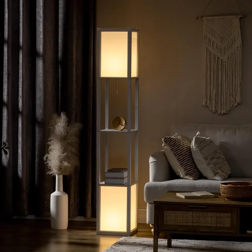 Vista 11 de HOMCOM Lámpara de pie moderna con estantes e iluminación ambiental dual Negro