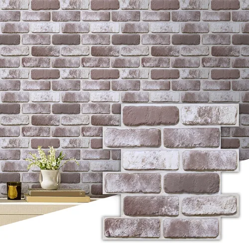 Vista 16 de Commomy 10 paneles de pared de piedra 3D para despegar y pegar, panel de pared de piedra sintética de 11.8 x 11.8 pulgadas, papel tapiz de ladrillo