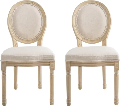 Vista 28 de Kmax Sillas de comedor estilo granja, patas de madera marrón, elegantes sillas de cocina copetudas, sillas de dormitorio francesas desgastadas