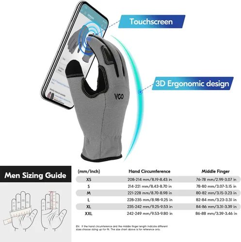 Vista 6 de Vgo... 3-Pairs Synthetic Leather Work Gloves, Multi-Purpose Light Duty Work Gloves, Breathable & High Dexterity, Touchscreen