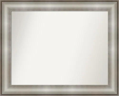 Vista 90 de Amanti Art Espejo de baño plateado para sobre el fregadero, 28 x 37 pulgadas, elegante espejo rectangular de peltre cepillado, marco de madera
