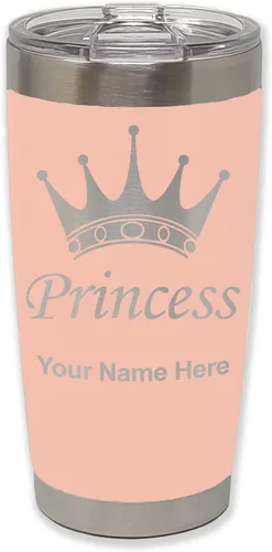 Vista 32 de LaserGram Vaso aislado al vacío de 20 onzas, corona de princesa, grabado personalizado incluido (negro)