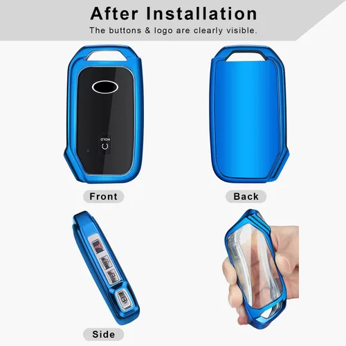 Vista 2 de QBUC Funda para llavero KIA, funda para llavero con llavero para Kia Ceed Cerato Forte, etc. (1 botón o no solo en la superficie frontal) (azul)