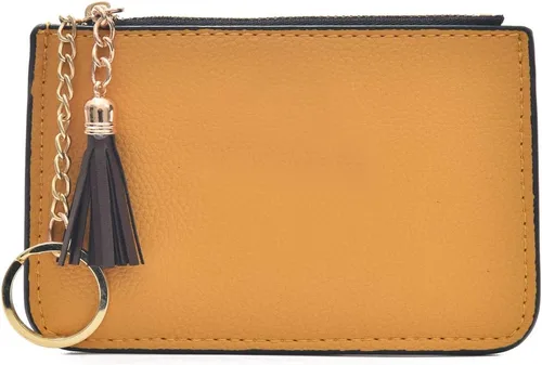 Vista 5 de Monedero Cambio de monedero Cartera de cuero titular de la tarjeta con llavero borla cremallera (amarillo)