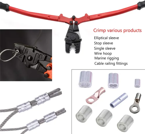 Vista 4 de Herramienta de prensado de estampación de swager de mano de 14" para cable de cuerda de alambre 1/16" 3/32" 1/8" [P/N: ET-TOOL030-14-RED]