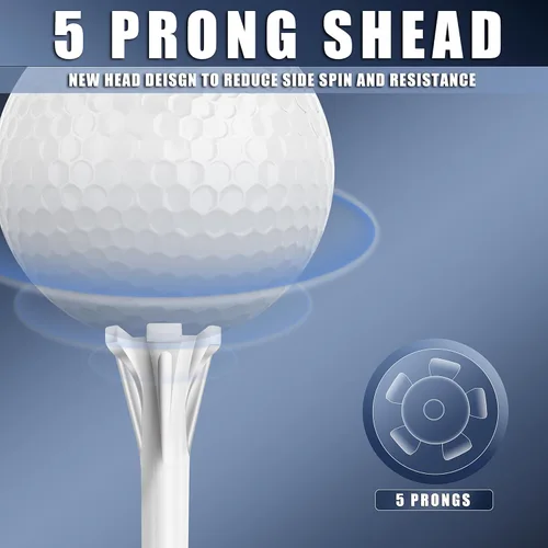 Vista 11 de CHAMPKEY Advanced 5-Prong Plastic Golf Tees 120 or 100 Pack - 50% Ball Contact Surface Optimization with Longer Distance Performance Golf Tees Blanco