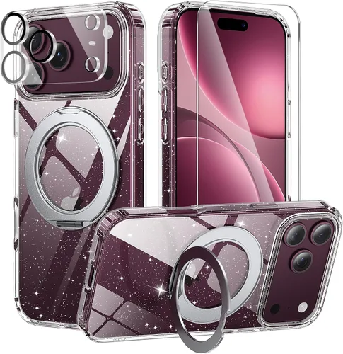 Vista 16 de Funda con soporte de anillo de 360° para iPhone 17 Pro Max con 1 protector de pantalla + 1 funda para cámara, compatible con MagSafe, funda trasera