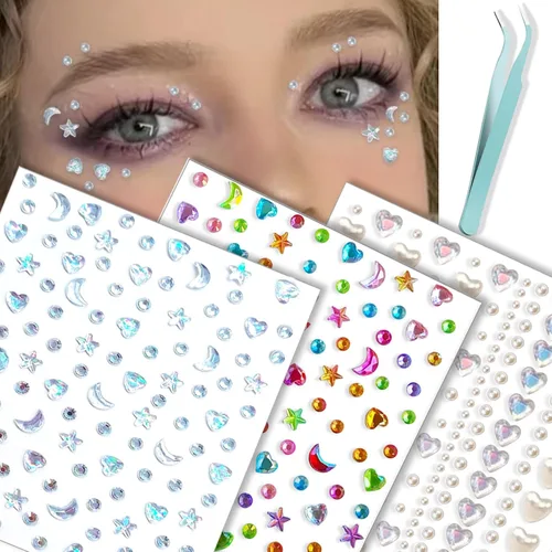 Vista 15 de NOOEPC Calcomanías de diamantes de imitación de corazón para rostro, calcomanías de lazo esenciales para festivales, accesorios de rave, calcomanías