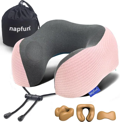 Vista 11 de NapFun - Almohada de cuello para viajes, almohada de cuello de viaje mejorada para avión 100% espuma viscoelástica para dormir y descansar durante