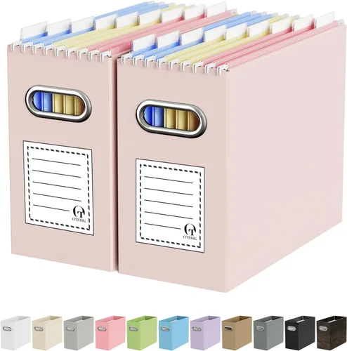 Vista 65 de Oterri Caja Organizadora de Archivos de Cartón para Carpetas Colgantes Tamaño Carta, Caja de Archivos para Escritorio de Computadora, Archivador