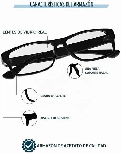 Vista 2 de Gafas de lectura de cristal real con lentes de cristal real transparente en marco estilo geek - aumento +0.25 a +3.00