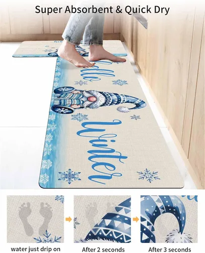 Vista 4 de Tapete de baño de gnomos de Navidad para bañera, antideslizante, de secado rápido y absorbente, tierra de diatomeas, fregadero, dormitorio, cocina