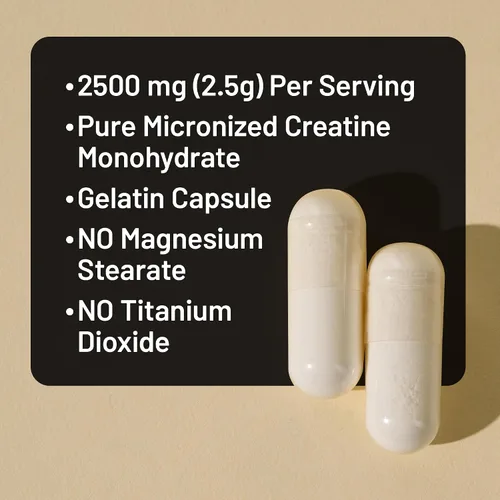 Vista 5 de NatureWise Píldoras de monohidrato de creatina micronizada, 2500 mg por porción, creatina para mujeres y hombres, pura, sin sabor, apoya la masa