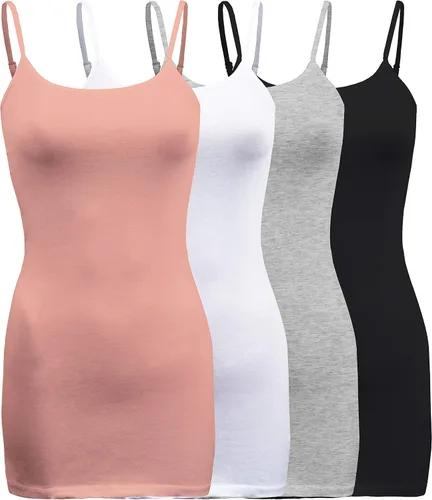Vista 27 de ShezPretty - Camiseta sin mangas básica para mujer con tirantes tipo espagueti ajustables, 4 unidades Blanco/negro/blanco/negro