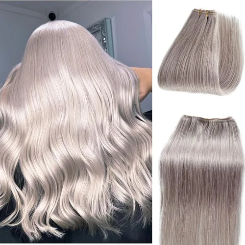 Vista 14 de Extensiones adhesivas rubias de cabello humano brasileño grado 9A, #60 rubio platino, cinta en 12 pulgadas, 20 unidades por juego, extensiones