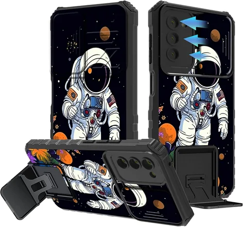 Vista 140 de Funda para Samsung Galaxy A13 5G/4G/A04S, Galaxy A13 5G con cubierta de cámara deslizante, funda de doble capa integrada con función atril