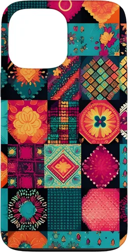 Vista 23 de Inspirado en el edredón de retazos para iPhone 16 Amante del acolchado Funda bohemia colorida