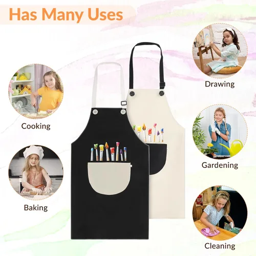 Vista 7 de Mabor 2 delantales para cocinar, delantal de pintura impermeable ajustable, delantales de arte con bolsillos para niños y niñas, pintura