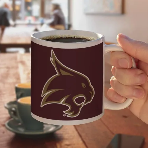 Vista 4 de Taza de café de cerámica con logotipo de la Universidad Estatal de Texas, tazas de regalo novedosas para café, té y bebidas calientes, 11 onzas