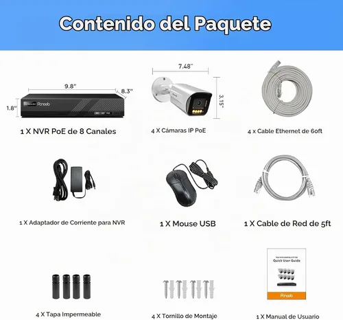 Vista 8 de Sistema de cámara de seguridad 4K PoE 8 canales con 2TB HDD