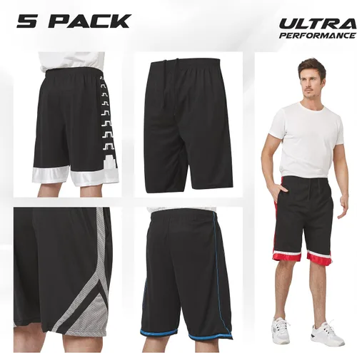 Vista 2 de Ultra Performance Paquete de 5 pantalones cortos para hombre, pantalones cortos atléticos de gimnasio, pantalones cortos de baloncesto para hombres