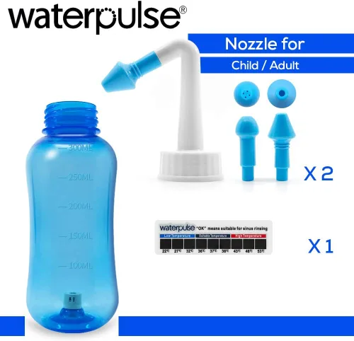 Vista 2 de Waterpulse Neti Pot - Enjuague sinusal, 10.1 fl oz de irrigación nasal con termómetro adhesivo, sin BPA para adultos y niños (10.1 fl oz)
