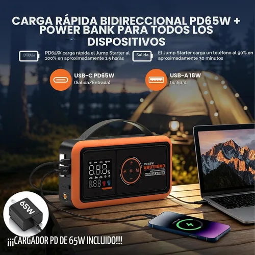 Vista 3 de Arrancador de salto de 24000mAh 4000A con compresor de aire, carga rápida Caja de salto y banco de energía de 88.8 Wh, inflador de parada automática