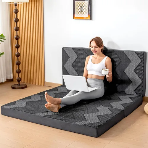 Vista 15 de INGEROOM Colchón plegable individual – Colchón triple de espuma viscoelástica de 4 pulgadas para campamento, con asa portátil, sofá cama plegable