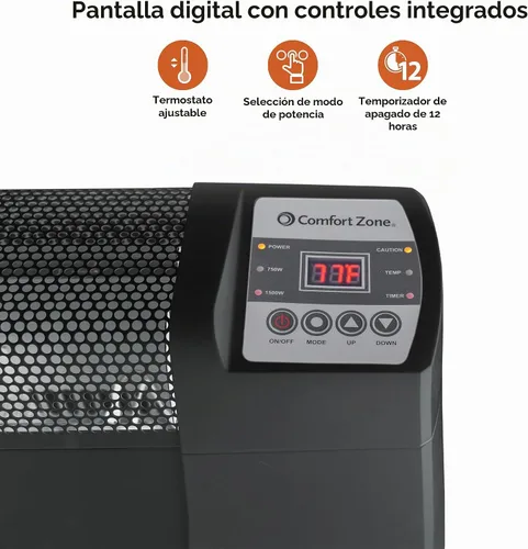 Vista 3 de Comfort Zone Calentador de espacio para zócalo con termostato digital Negro