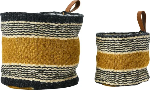 Vista 12 de Main + Mesa Cestas tejidas de yute con forro, negro/crema, juego de 2 tamaños
