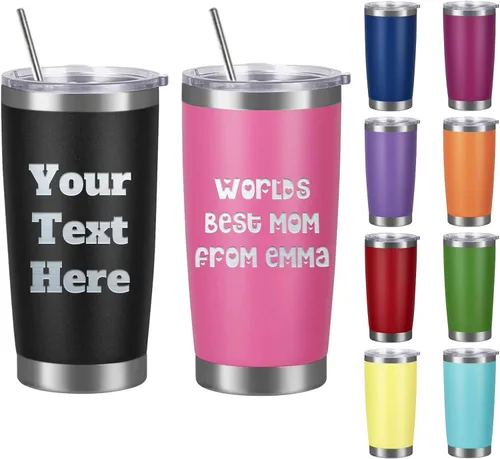 Vista 7 de Taza de café personalizada para mujeres y hombres con nombres, taza de viaje personalizada con tapa y pajita, regalos para el día de San Valentín