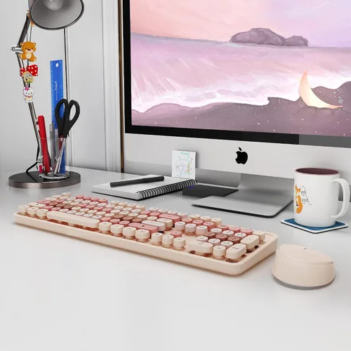 Vista 8 de Combo de teclado y mouse inalámbricos colorido - Teclado inalámbrico de 104 teclas con almohadilla numérica para PC Windows, portátil, laptop