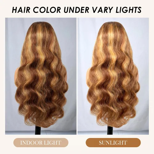 Vista 4 de Pizazz Honey Blonde Lace Front Wigs Human Hair Pre Plucked Natural Hairline 13x4 Glueless Wigs Human Hair 180 Density 4/27 Highlight Body Wave