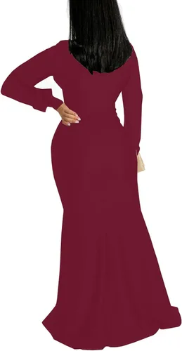 Vista 4 de Vestido largo formal para mujer, sexy, cuello en V profundo, abertura lateral, vestido de cóctel