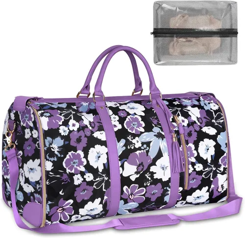 Vista 16 de Bolsa de ropa de equipaje de mano, bolsas grandes de cuero PU para ropa de viaje con bolsa para zapatos, Grande, Bolso B-Rayas Blancas Negras
