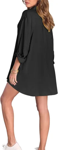 Vista 4 de Blusa de manga larga con botones para mujer, de gran tamaño, holgada, casual, elegante