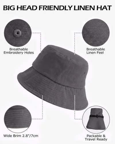 Vista 4 de Zylioo Sombrero de pescador de lino XXL para cabezas grandes, sombrero de Beige