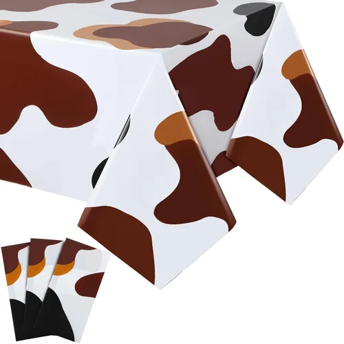Vista 8 de Buryeah Mantel rectangular de plástico para mesa de vaca, 3 piezas, mantel de fiesta de granja de animales, mantel de vaca negra y blanca, mantel
