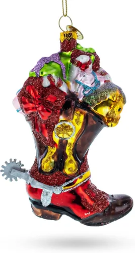 Vista 2 de Bota vaquera occidental con regalos - Adorno navideño de vidrio soplado