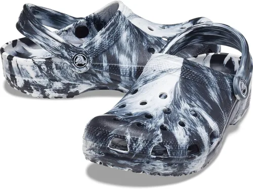 Vista 3 de Crocs - Zuecos clásicos unisex teñidos con efecto mármol, blanco/negro, talla 6 para mujer/4 para hombre